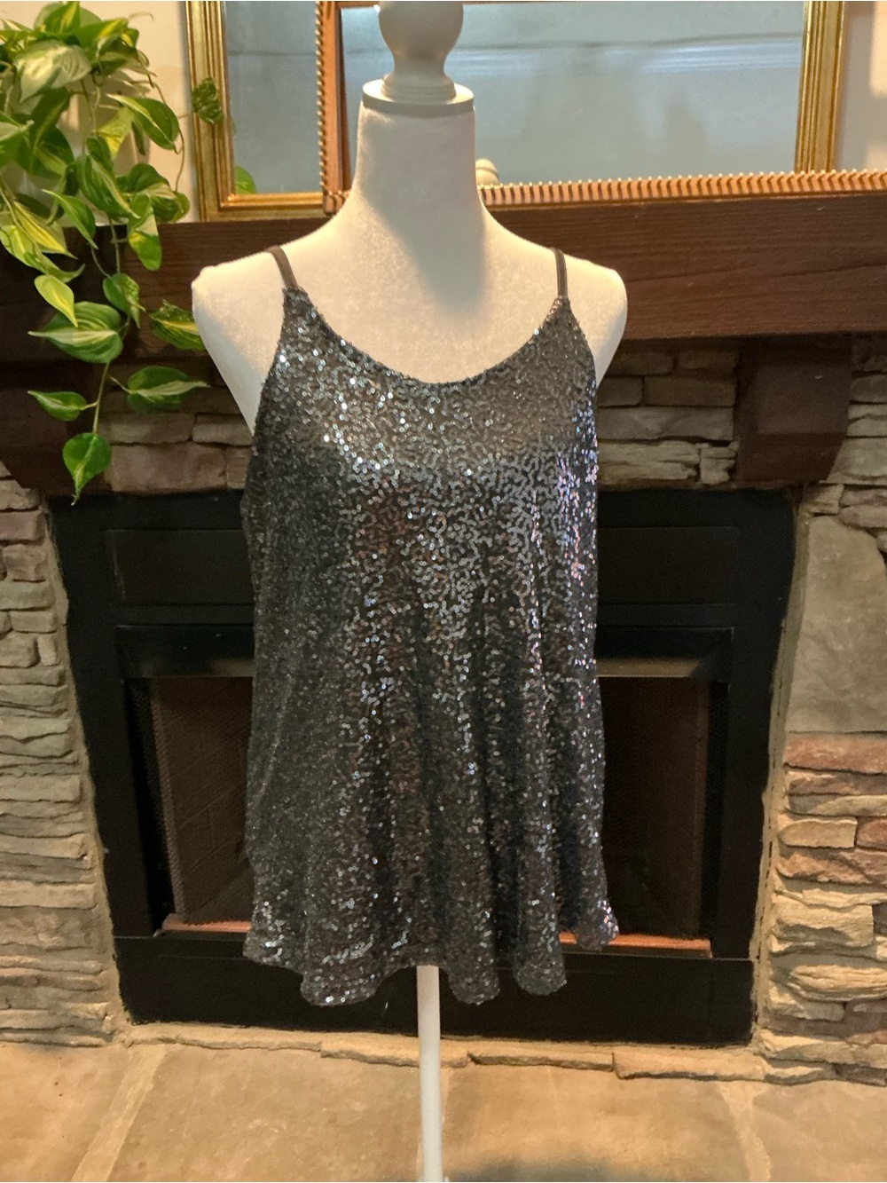 Knapp Studio Black Sequin Spaghetti-Strap Cami Top